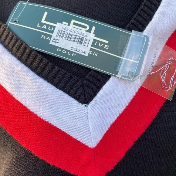 Lauren Ralph Lauren Active Women V-neck Golf Sweater L Preppy Black Cotton S/S - Picture 6 of 14